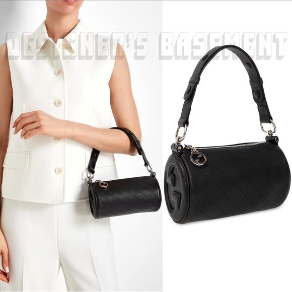 GUCCI black BLONDIE MINI Matelasse Leather Cylinder Interlocking G charm Bag +π - Picture 8 of 11